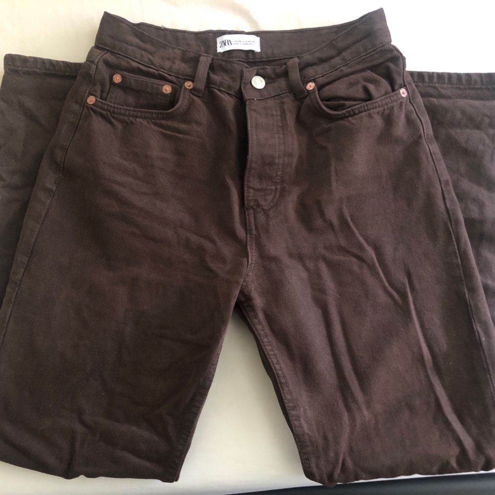 Brown Zara Pants With Fun Button Closure